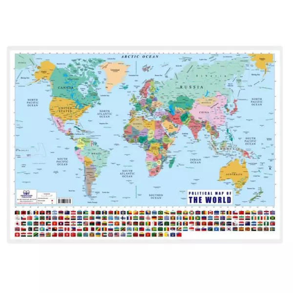پوستر وایت بردی نقشه جهان انگلیسی (70*50)،(گلاسه،باجعبه)
